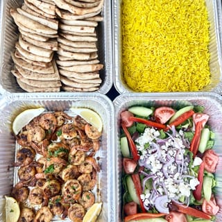 Family Grilled shrimp Souvlaki (kabob) party tray